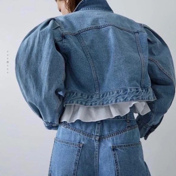 Denim jacket puff sleeves zara new arrivals